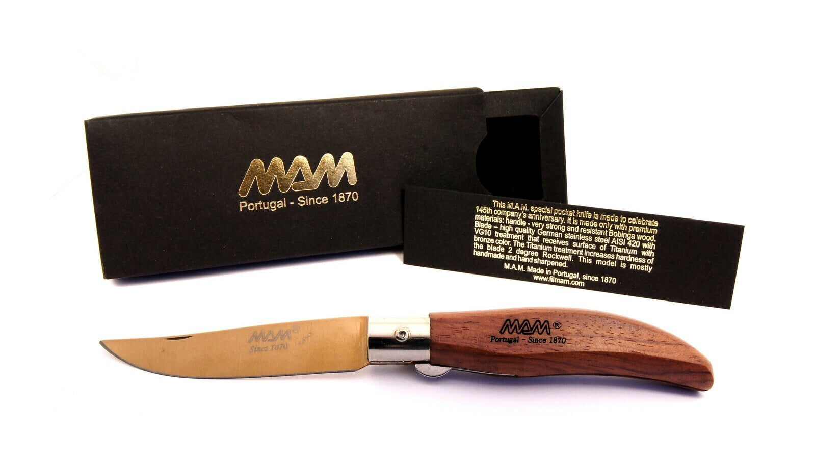 2009 Nr. 10 MAM HUNTING POCKET KNIFE WITH BRONZE TITANIUM BLADE in Pakistan - Crossfire.Pk