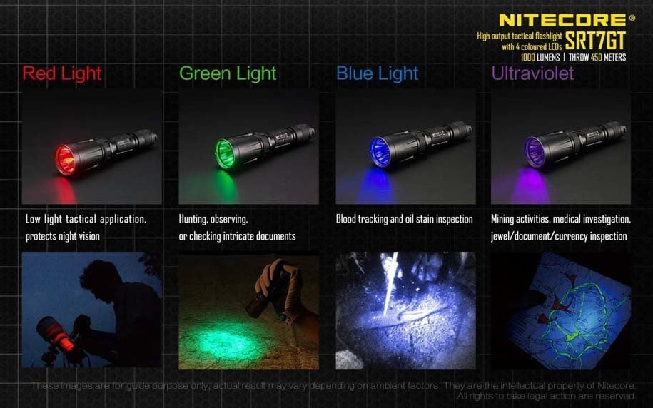 NITECORE SRT7GT 1000 Lumens 4 colors UV LED Flashlight in Pakistan - Crossfire.Pk