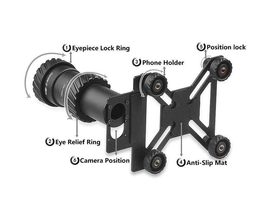 Universal Discovery 43-48mm Non-Slip Clip Scope Phone Mount Adapter made of aluminium alloy || Mobile Camera Mount for Rifle Scope in Pakistan - Crossfire.Pk